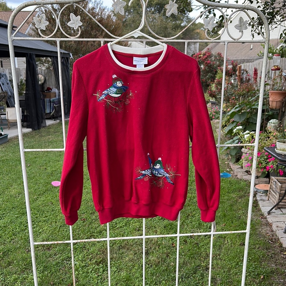 Alfred Dunner Red Crewneck Sweater with Bird Design